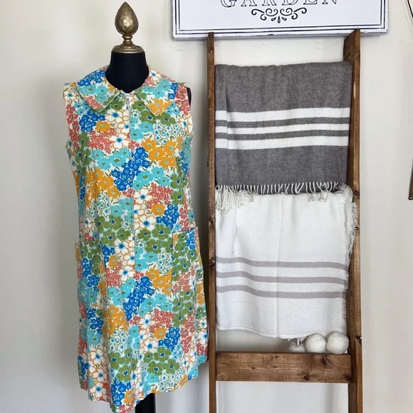 Jcpenney Dresses | Jcpenney Vintage 1970s Dress Floral Zip Up Shift Dress Orange Green Blue Medium | Color: Blue/Cream | Size: M | Snoringdeer's